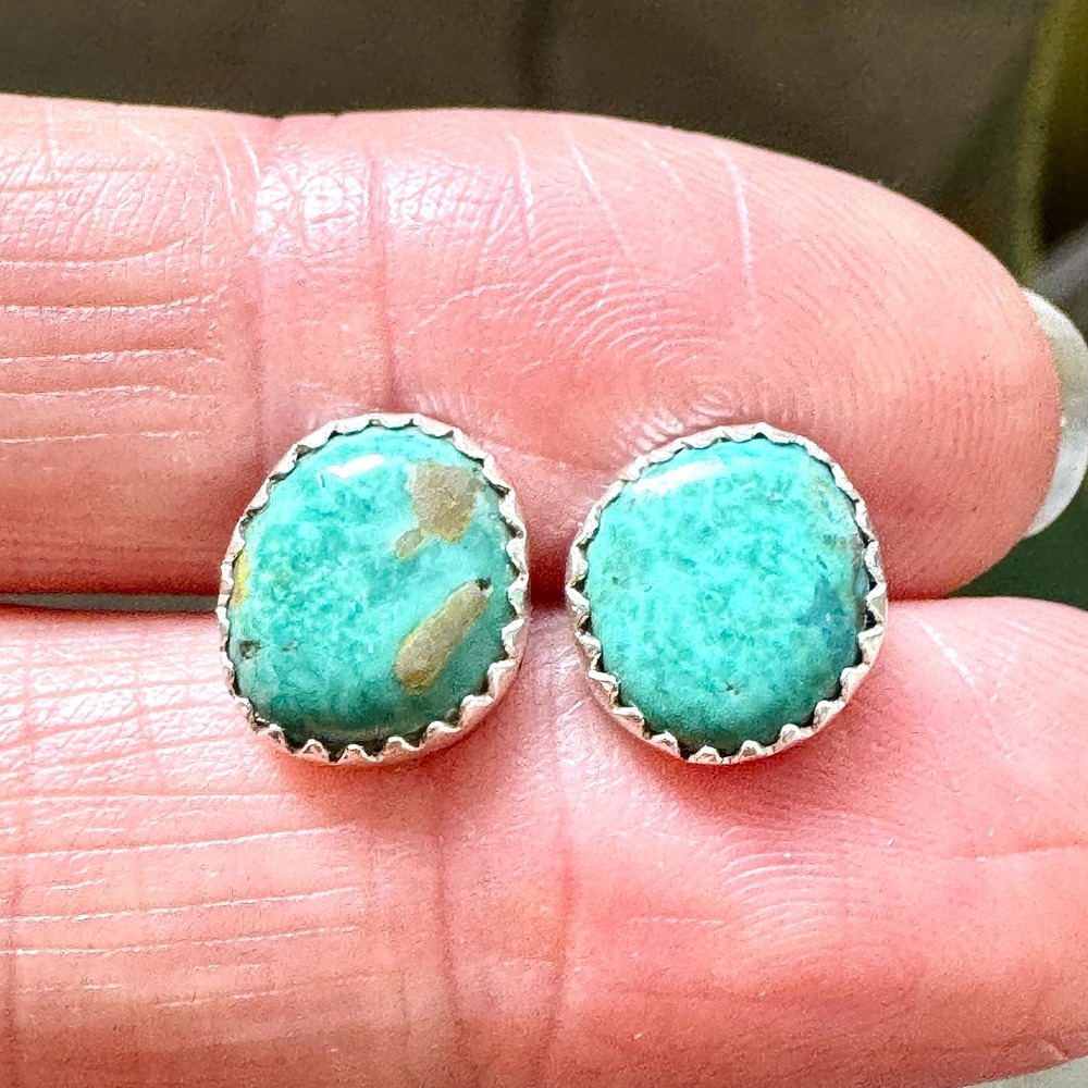 Navajo Turquoise Stud Earrings Sterling Silver 925 Small 10mm Pierced Handmade 9
